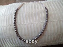Navajo Sterling Silver Stamped Bench Bead Graduated Necklace 20 Graduated VTG