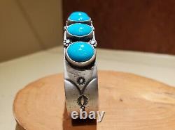 Navajo-made Sterling Silver 7 Stone Kingman Turquoise Bracelet