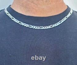 New Sterling 925 Solid Silver 22 Figaro Chain Necklace 6mm Made In Italy 17.5g