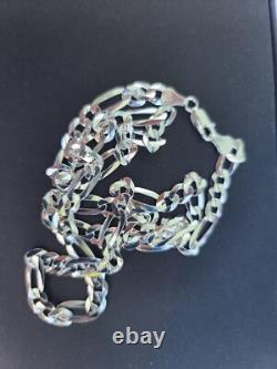 New Sterling 925 Solid Silver 22 Figaro Chain Necklace 6mm Made In Italy 17.5g