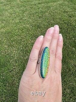 New Sterling Silver Man Made Opal Long Ring By Patrick Yazzie Size 6.5 Navajo