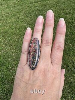 New Sterling Silver Man Made Opal Long Ring By Patrick Yazzie Size 6.5 Navajo