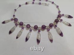 New Unique Hand Made Natural Amethyst Sterling Silver 18'' Necklace