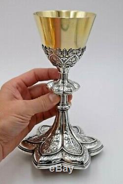 + Nice Antique All Sterling Silver Gothic Chalice (Made in France) + (B83) +