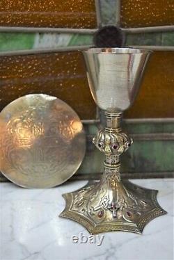 + Nice Antique Sterling Silver Celtic Chalice and Paten Made in England (CU594)