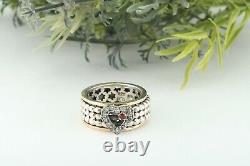 OR PAZ. 925 Sterling Silver & 14K Gold Spinner Multi Stone Ring, Made In Israel