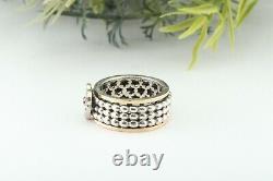 OR PAZ. 925 Sterling Silver & 14K Gold Spinner Multi Stone Ring, Made In Israel