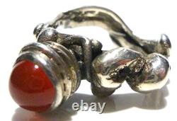 Odd Estate Modern Hand Made Sterling Silver Carnelian Cabochon Womens Ring Band
