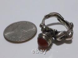 Odd Estate Modern Hand Made Sterling Silver Carnelian Cabochon Womens Ring Band