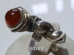 Odd Estate Modern Hand Made Sterling Silver Carnelian Cabochon Womens Ring Band