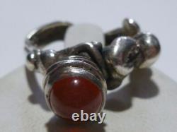 Odd Estate Modern Hand Made Sterling Silver Carnelian Cabochon Womens Ring Band