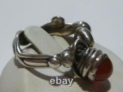 Odd Estate Modern Hand Made Sterling Silver Carnelian Cabochon Womens Ring Band