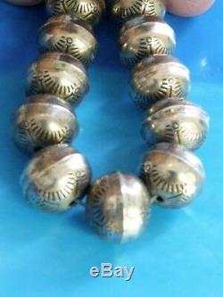 Old Pawn Hand Made Etched Design Navajo Native American Sterling Beaded Necklace