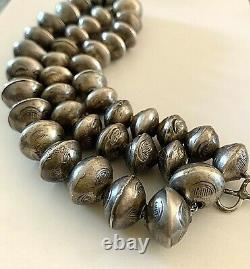 Old Pawn Sterling Silver Navajo Pearls Hand Made Stamped 71.5 Gr. Necklace