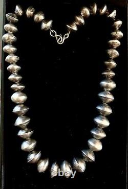 Old Pawn Sterling Silver Navajo Pearls Hand Made Stamped 71.5 Gr. Necklace