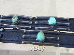 Older Navajo Concho Sandcast Sterling Silver & Turquoise Hand Made Belt