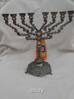 Omanim Menorah Made In Israel Judaica Sterling Silver 925 Height 12 Vintage