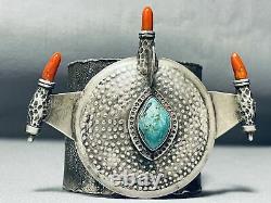 One Of Most Unique Vintage Navajo Turquoise Sterling Silver Bracelet Ever Made