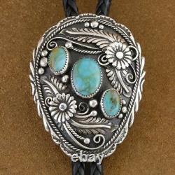 One of a Kind! Navajo Made Kingman Turquoise Sterling Silver Bolo Tie by Ahastee