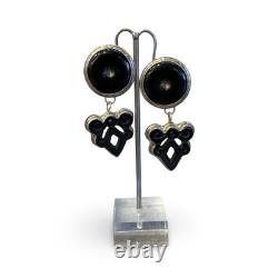 Onyx Hand Made Sterling Silver Vintage Earrings Signed GGSS