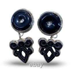 Onyx Hand Made Sterling Silver Vintage Earrings Signed GGSS