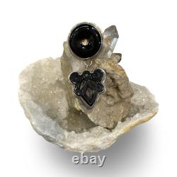 Onyx Hand Made Sterling Silver Vintage Earrings Signed GGSS