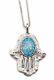 Opal Hamsa Hand Sterling Silver 925 Pendent Oval Blue Rounds Lab Opal Filigree