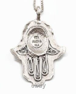 Opal Hamsa Hand Sterling Silver 925 Pendent Oval Blue Rounds Lab Opal Filigree