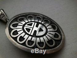 Outstanding Hopi Overlay Big Sunface Hand Made Large Pendant/pin Sterling Silver