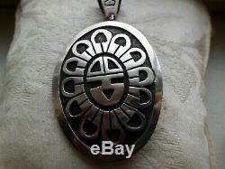 Outstanding Hopi Overlay Big Sunface Hand Made Large Pendant/pin Sterling Silver