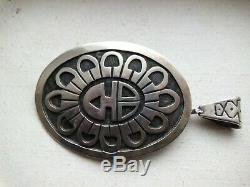 Outstanding Hopi Overlay Big Sunface Hand Made Large Pendant/pin Sterling Silver