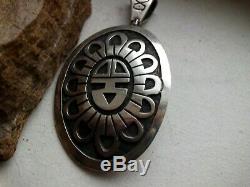 Outstanding Hopi Overlay Big Sunface Hand Made Large Pendant/pin Sterling Silver