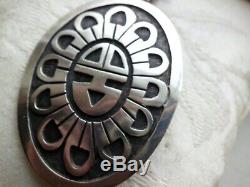 Outstanding Hopi Overlay Big Sunface Hand Made Large Pendant/pin Sterling Silver