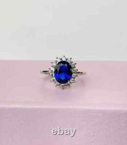 Oval Cut Created Sapphire & CZ Wedding Ring Solid Sterling Silver