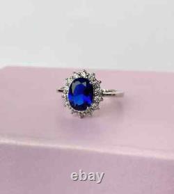 Oval Cut Created Sapphire & CZ Wedding Ring Solid Sterling Silver