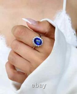 Oval Cut Created Sapphire & CZ Wedding Ring Solid Sterling Silver