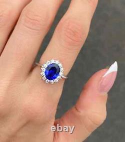 Oval Cut Created Sapphire & CZ Wedding Ring Solid Sterling Silver