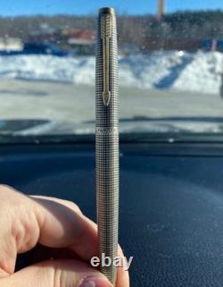 Parker 75 Sterling Silver Flat Top Fountain pen 14k Broad Gold Nib Made In USA