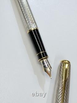 Parker Sonnet Sterling Silver Fountain pen 18k Gold Medium Nib Made In France