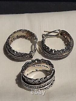 Paz Sterling Silver 925 Hoop Lace Earrings Ring Combo Made In Israel PZ