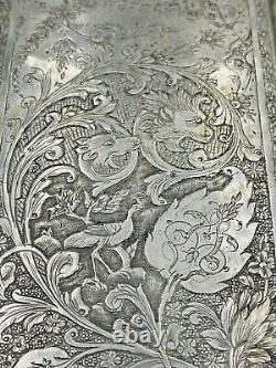 Persian Antique Sterling Silver Hand Made Ornate Griffins Birds Floral Box