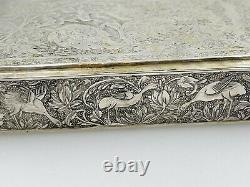 Persian Antique Sterling Silver Hand Made Ornate Griffins Birds Floral Box