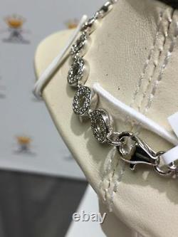 Platinum Sterling Silver Custom Made White Sapphire Halo Design Tennis Necklace