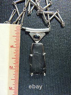 Pre-Owned Custom Made Sterling Silver Chain Black Rutile Quartz Pendant Unsigned