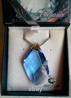 Preciosa Brand Sterling Silver Light Blue Crystal Necklace Czech Made