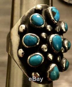 Preston Monongye Hopi Sterling & Turquoise Ring Size 8 3/4 Early Made Piece