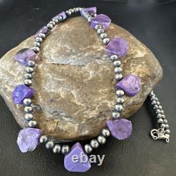 Purple Charoite Teardrop Navajo Pearls Sterling Silver Necklace 20 17933