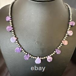 Purple Charoite Teardrop Navajo Pearls Sterling Silver Necklace 20 17933