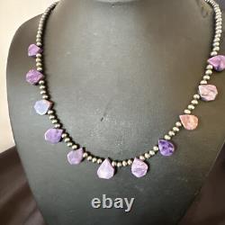 Purple Charoite Teardrop Navajo Pearls Sterling Silver Necklace 20 17933