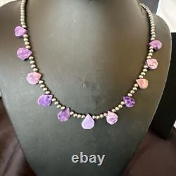 Purple Charoite Teardrop Navajo Pearls Sterling Silver Necklace 20 17933